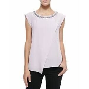 Rebecca Taylor 100% Silk Embellished Neck Light Lavender Blouse Size 2